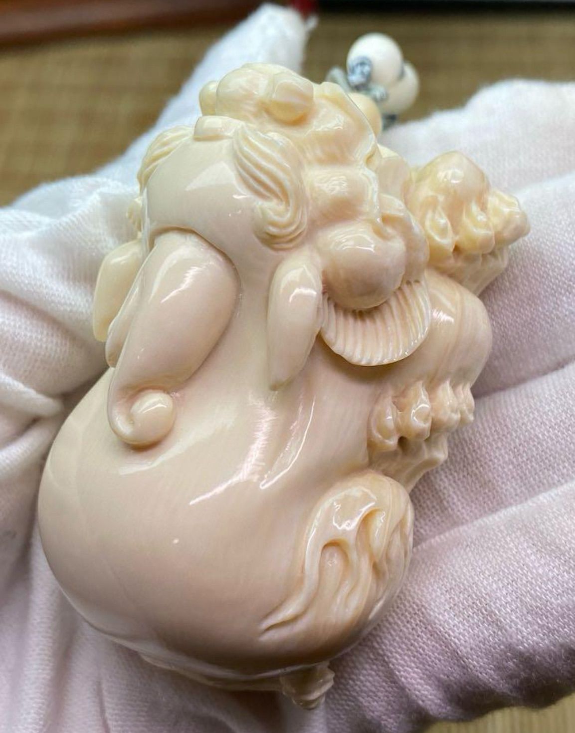 天然マンモス牙美しい手作り彫刻 2 招財貔貅 手握り物 天然マンモス牙 