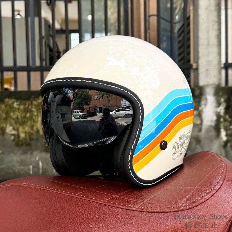 ジェットヘルメット ヴィンテージルック バイクヘルメットレトロ DOT認証 フェイスヘルメット 耐久性 安全性 通気性 男女兼用 ホワイト A150