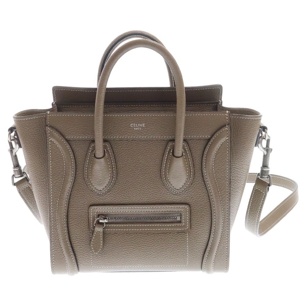CELINE セリーヌ ラゲージ ナノショッパー 2WAYレザーハンドバッグ ショルダーバッグ グレー 189243DRU レディース