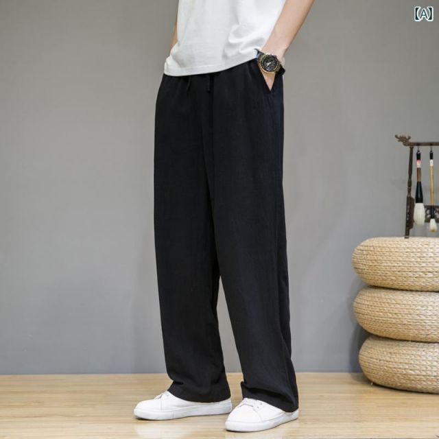 [4XL] メンズ ファッション 服 男性用 オシャレ シンプル 大人 かっこいい 大きいサイズ ストリート 紳士服 リネン パンツ 夏 綿 ワイド レッグ カジュアル ストレート 唐装 ズボン 秋 