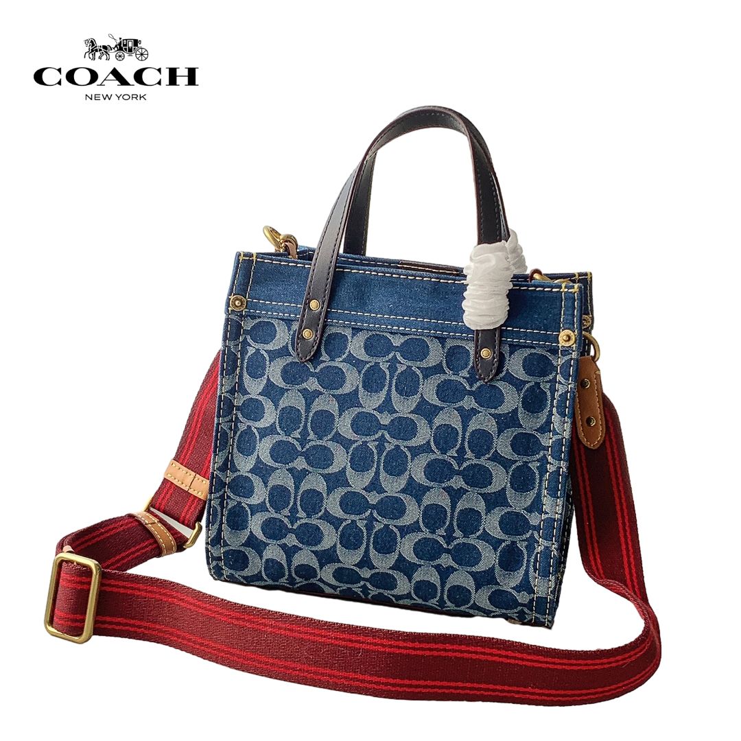 COACH コーチ トートバッグ Field Tote 22 デニム インディゴ 青 CA580