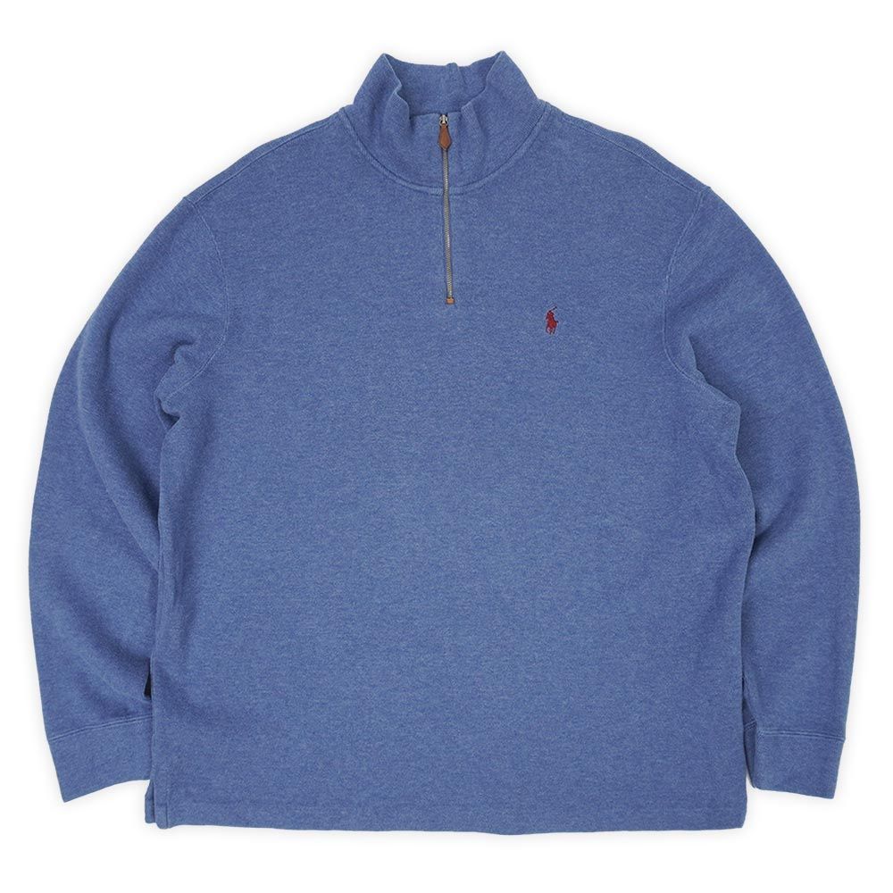 ポロラルフローレン POLO RALPH LAUREN 00s 2000年代 ハーフジップ コットンニット スウェット 定番 ロゴ 刺繍 USA ヴィンテージ アメリカ 古着 メンズ セーター ブルー ビッグサイズ XXL【中古】