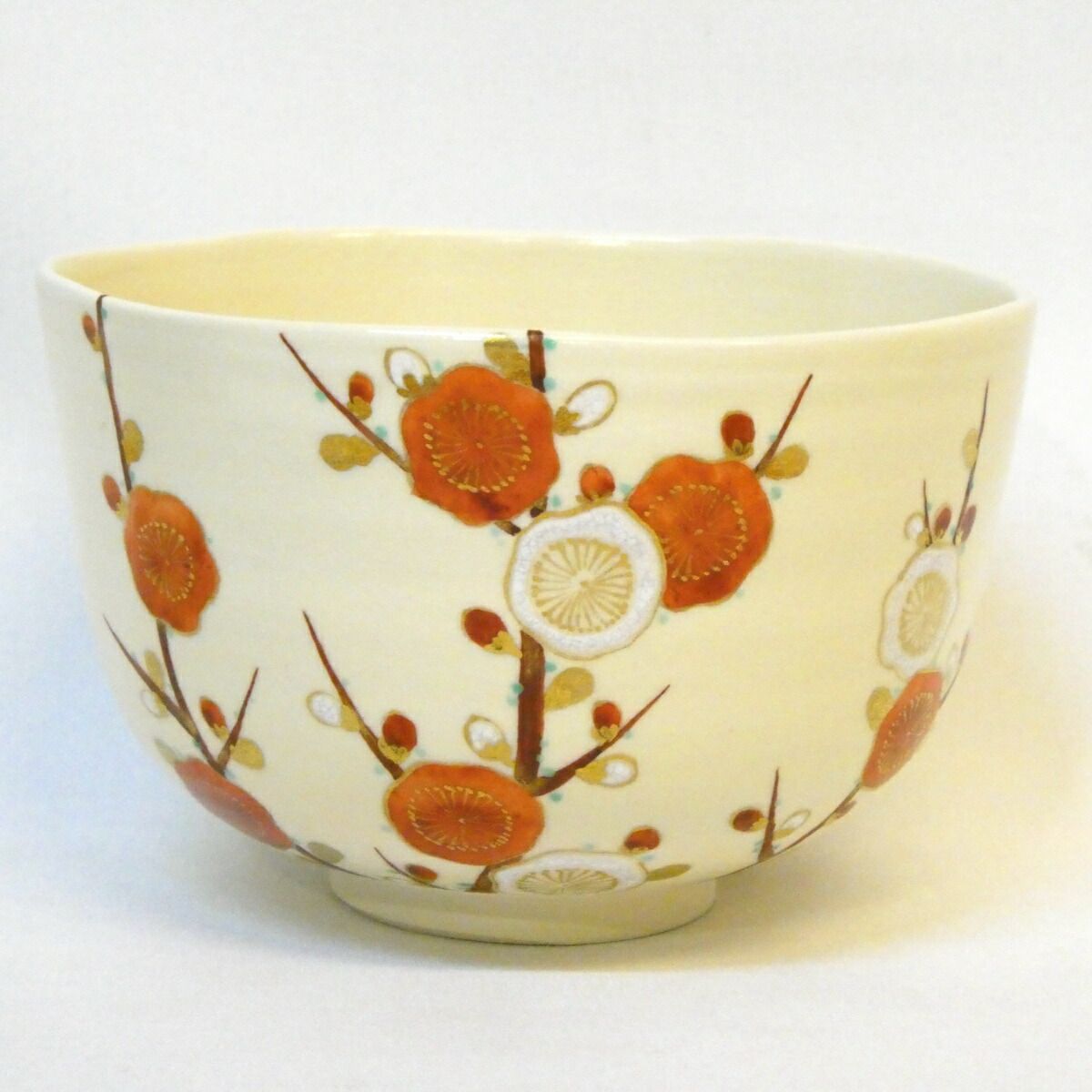 展示会購入品】平安茜窯 岡田華渓作 梅の絵 茶碗 仁清写 あかね