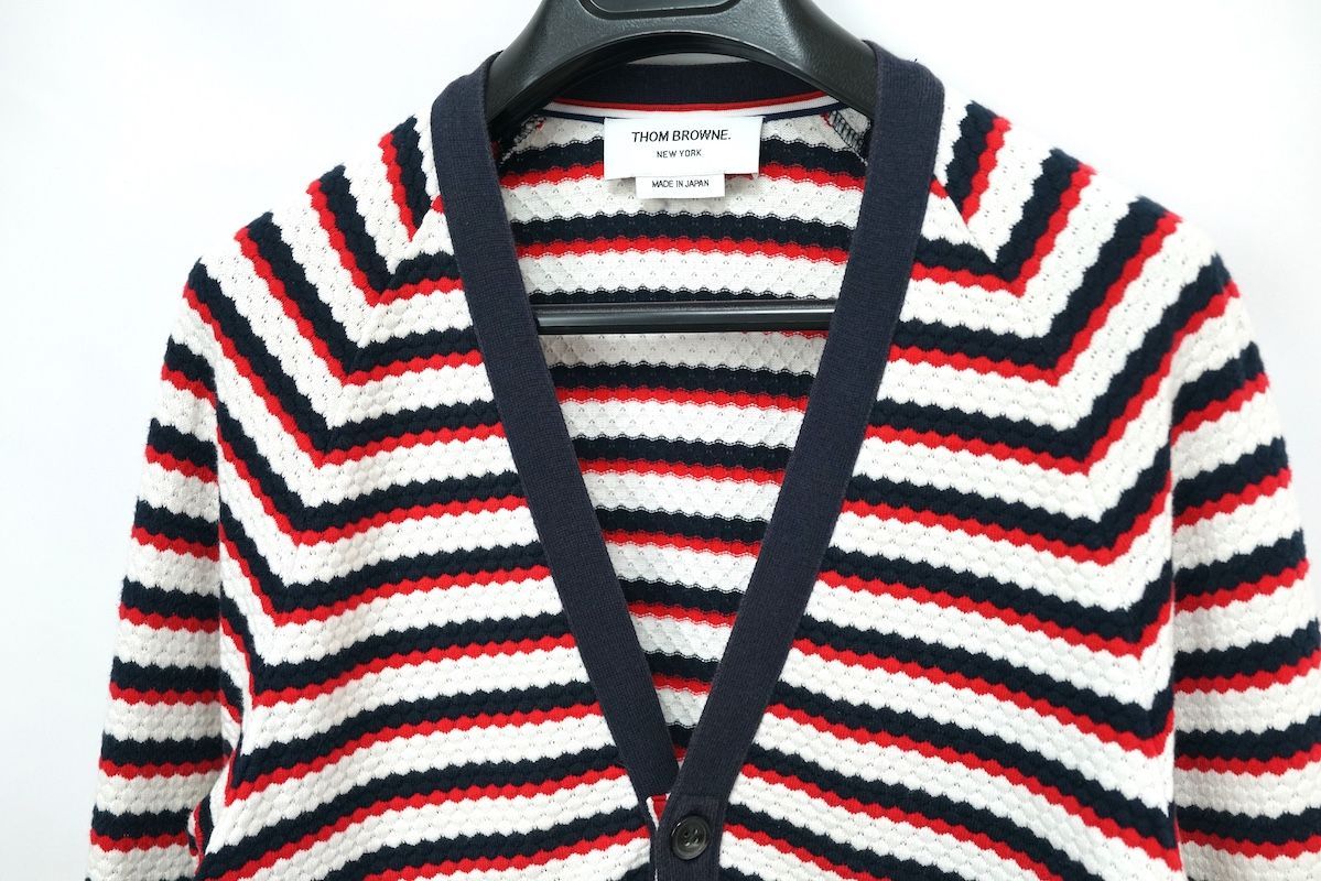 THOM BROWNE トムブラウン NEW YORK ボーダー カーディガン ホワイト ネイビー レッド サイズ２ RN133280 CA00985【 中古】 - メルカリ