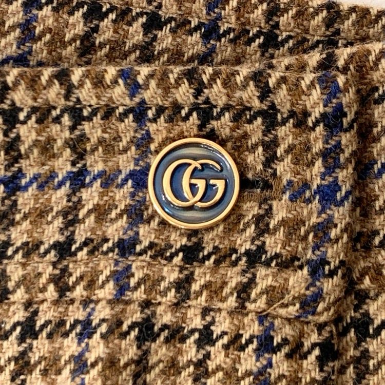 GUCCI グッチ ハウンドトゥース ウールプリーツ スカート GGボタン 