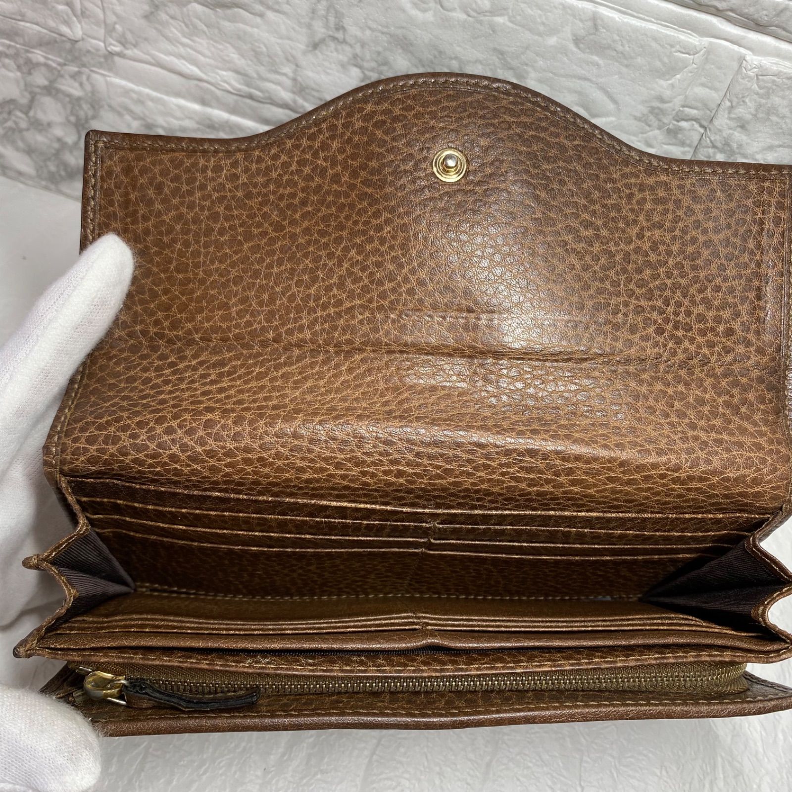 ?美品?GUCCI シマインターロッキングGG柄 レザーブラウン茶 フラップ 
