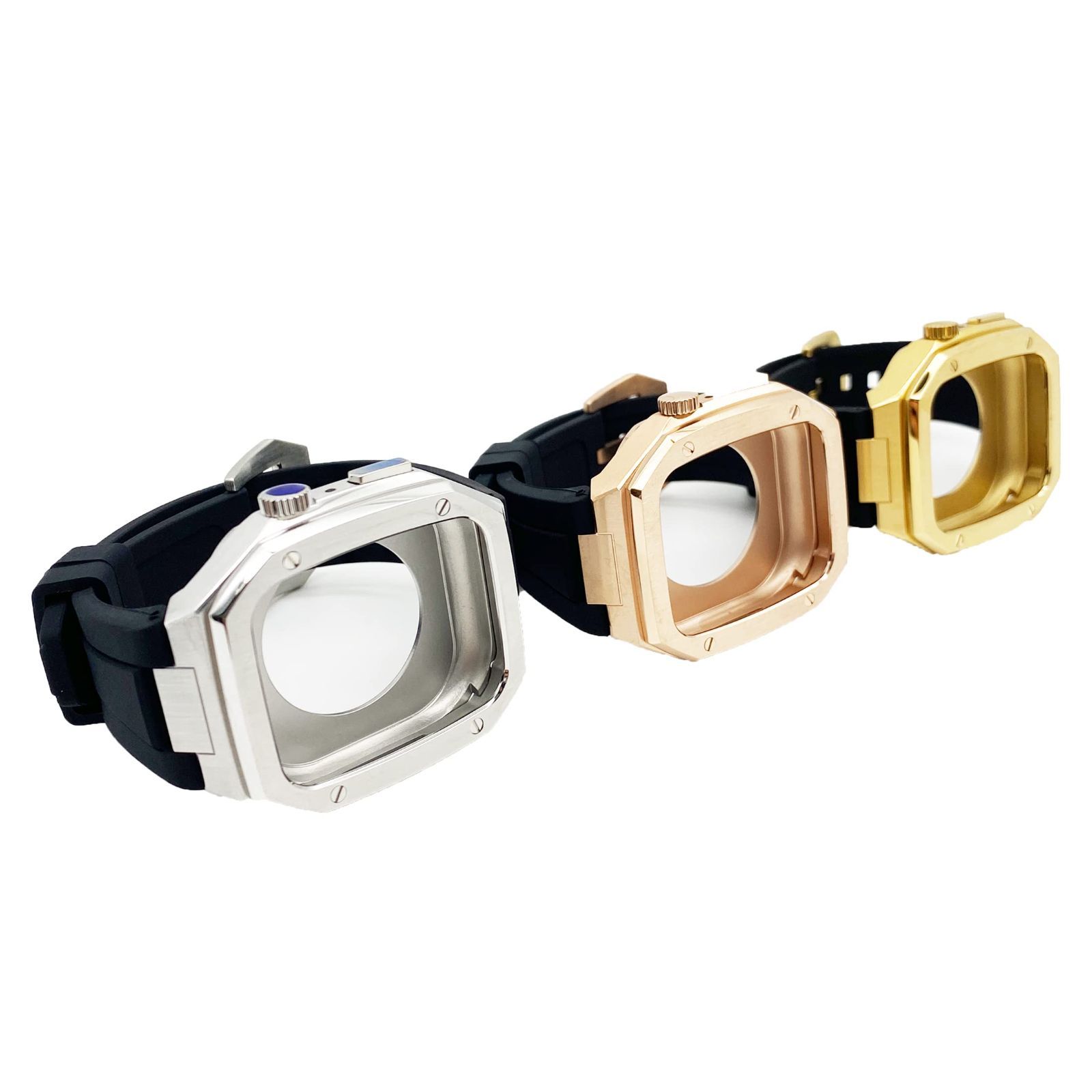 44mm 45mm アップルウォッチ メタル ステンレス カスタム シルバー ゴールド Watch ローズゴールド ラバーバンド ラバーブレス スーツ  ラグジュアリースポーツ Apple ラグスポ メタルケース ケース ゴールデンコンセプト 風 - メルカリ