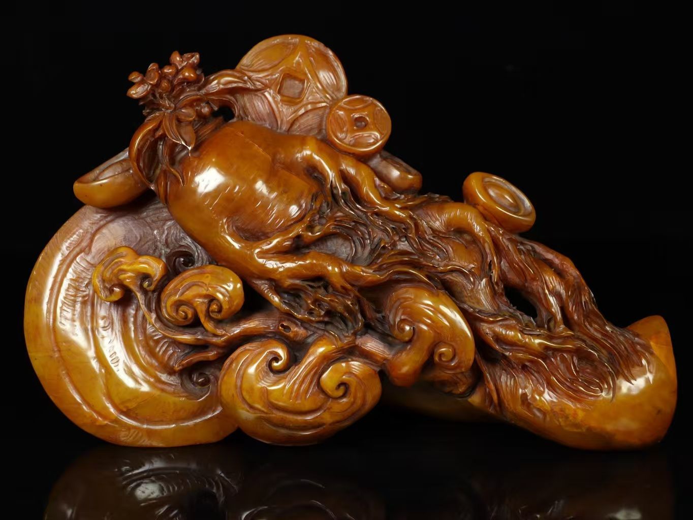 中国古美術.秘蔵品.戊戌年篆刻家【桂山】彫刻石.逸品紅田黄石彫刻魚化