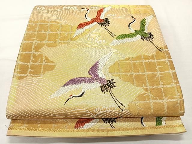 平和屋着物◎西陣 六通柄袋帯 唐織 群鶴文 金糸 正絹 逸品