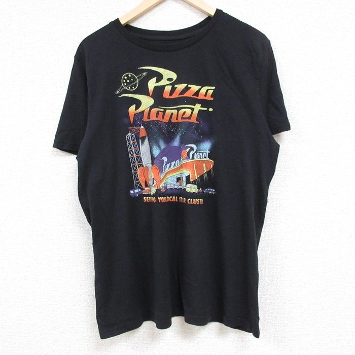 XL/古着 半袖 Tシャツ メンズ ディズニー DISNEY ピクサー トイストーリー ピザプラネット クルーネック 黒 ブラック 24jun11 中古