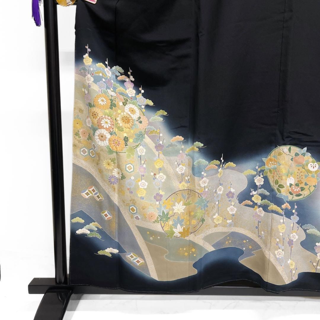 人間国宝松井青々色留袖刺繍扇菊唐花松流水着物034a d 