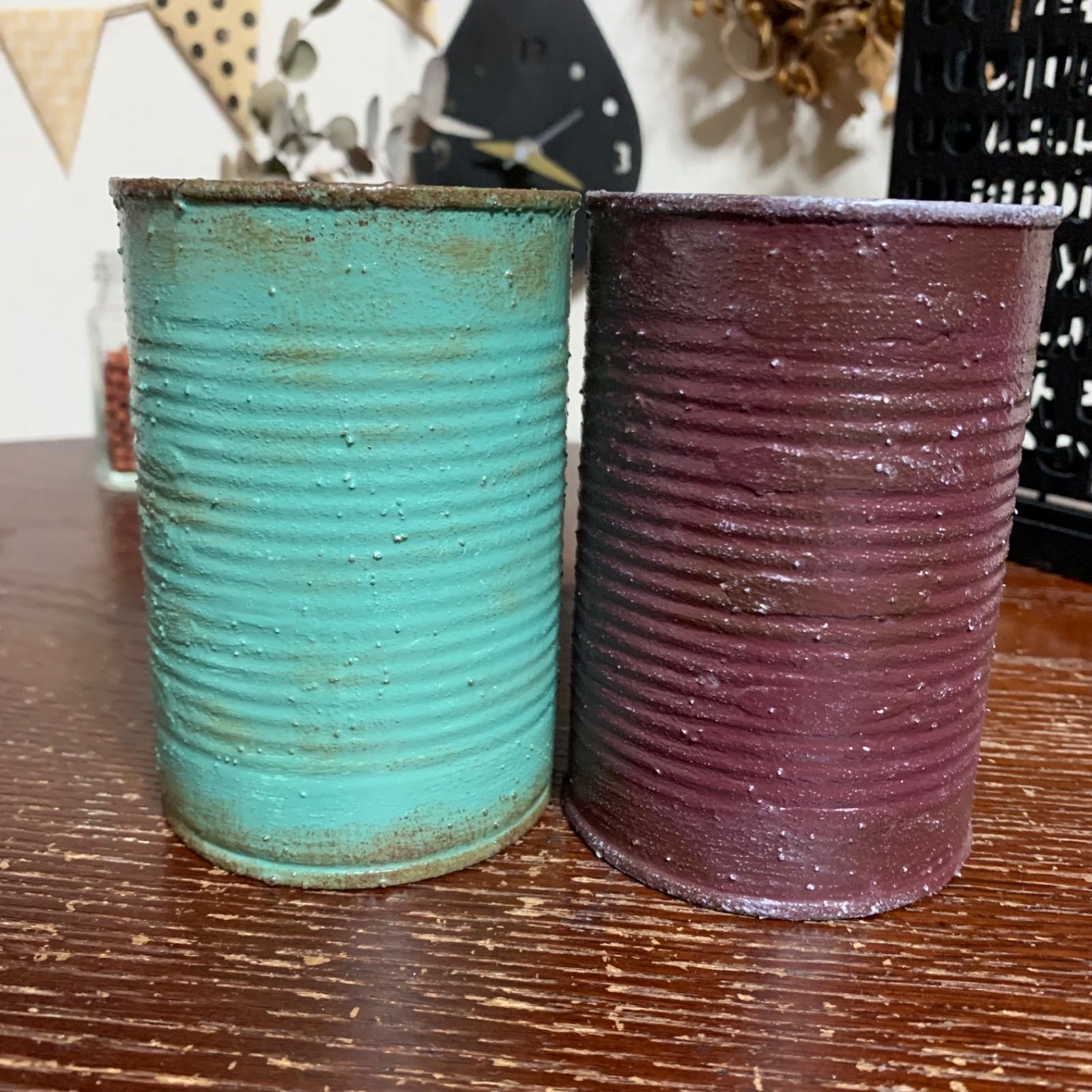 トマト缶 リメイク缶 2個セット (アンティークグリーン