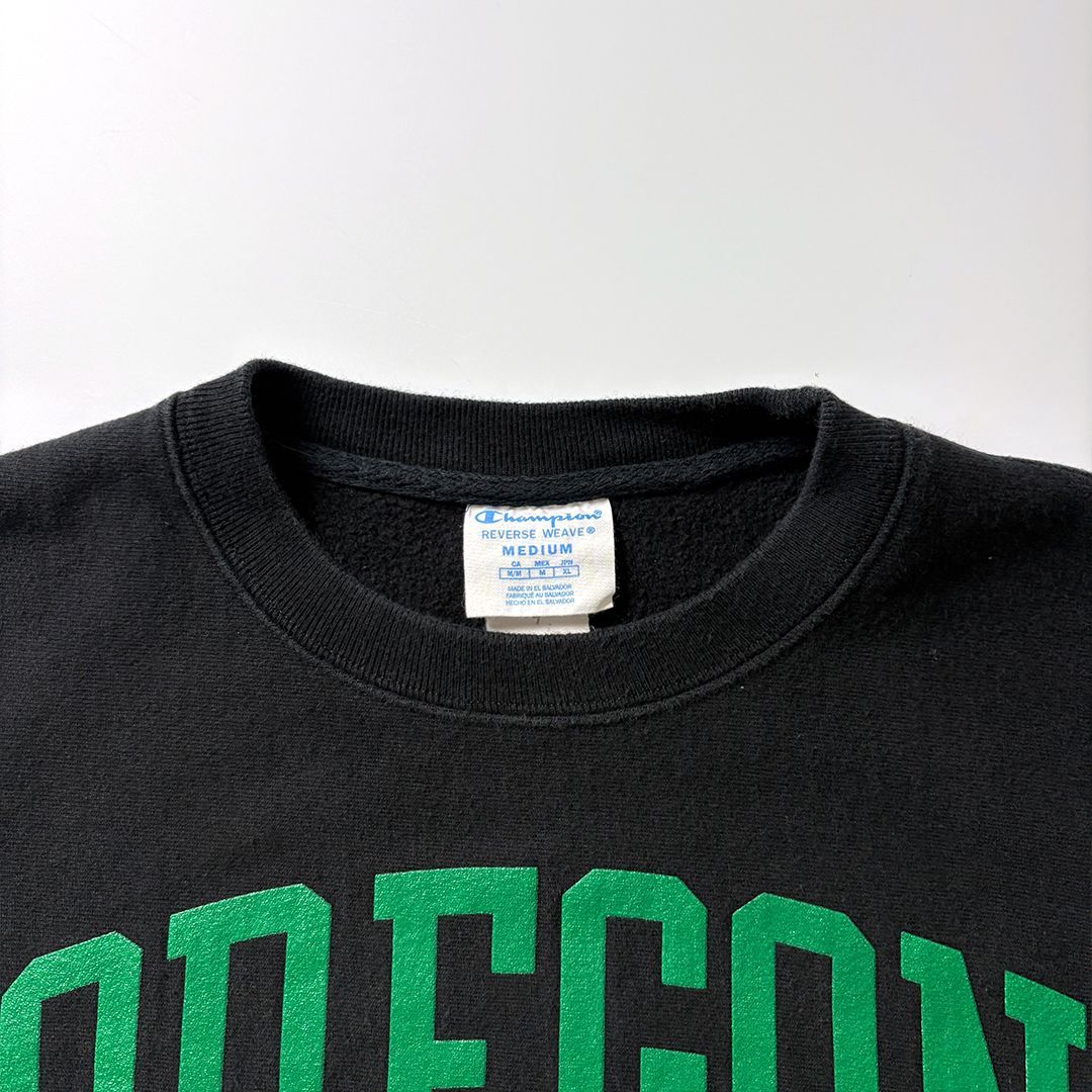 古着 00s リバースウィーブ カレッジ スウェット トレーナー ブラック STEVE & BARRY'S リバースウィーブタイプ カレッジロゴ 刺繍