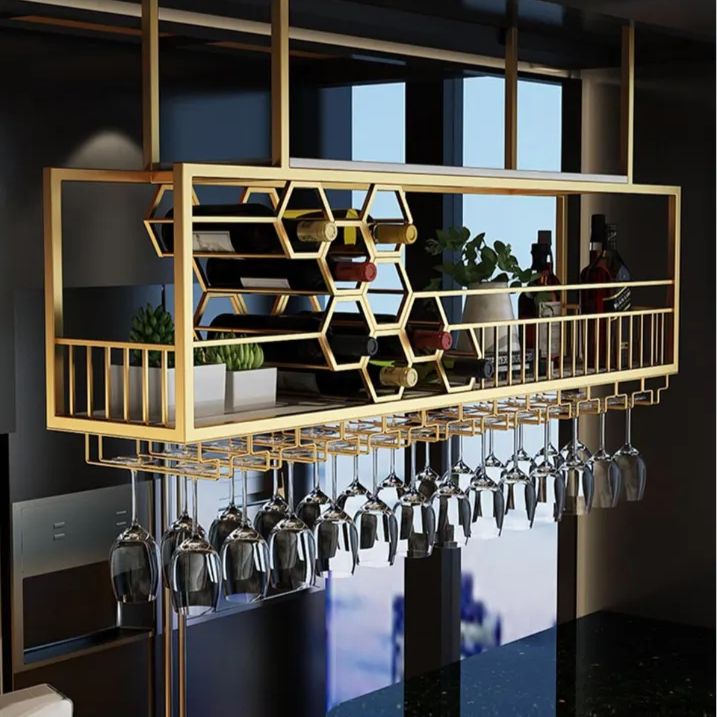 ワインラック 吊り下げワインラック ハニカムデザイン ラグジュアリー