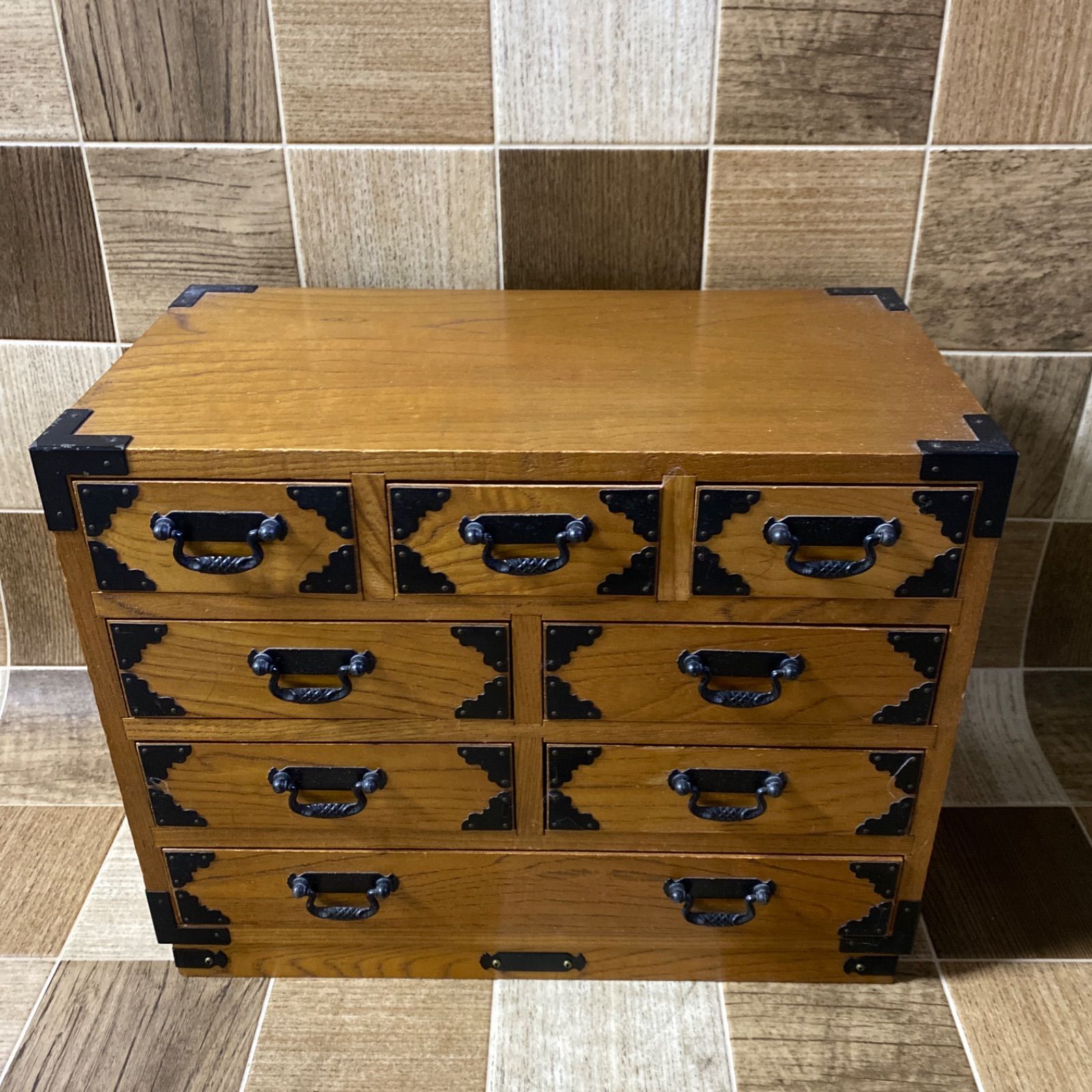 木製 8杯 小箪笥 小引出し 小物入れ ミニタンス 民芸家具 道具箱 ケース 昭和レトロ ビンテージ クラシカル 古道具 古民家 古家具 ナチュラル 和風 和製アンティーク インテリア雑貨 NEXPOTALLINN_EU