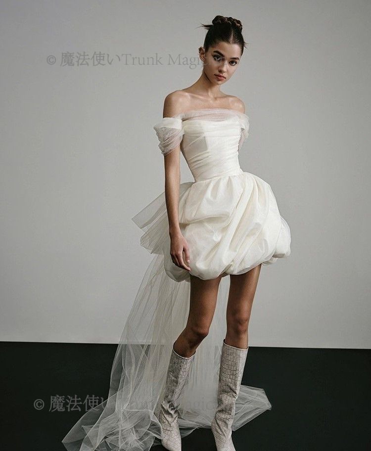 ウェディングドレス オフショルダー サテン 結婚式 CCVZ1026P252