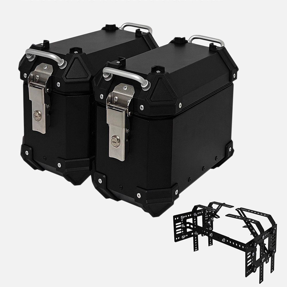 サイドボックス バイク用サイドケース 左右セット 片側16L サ イドキャリア付き ルミ製 パニア ケース 鍵付き 防水 簡単脱着 黒