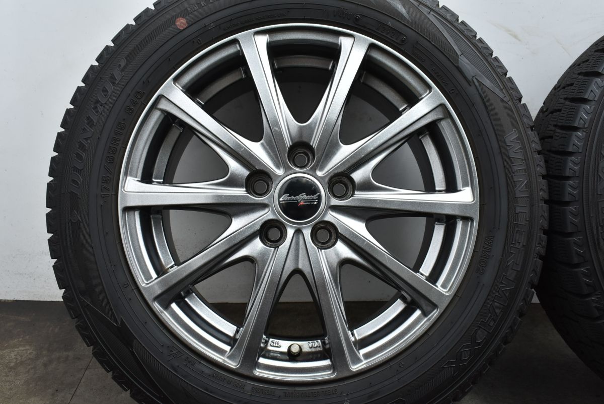 【バリ溝】ユーロスピード 15in 6J +45 PCD100 ダンロップ ウインターマックス2 WM02 175/65R15 ラクティス 10系 シエンタ トレジア