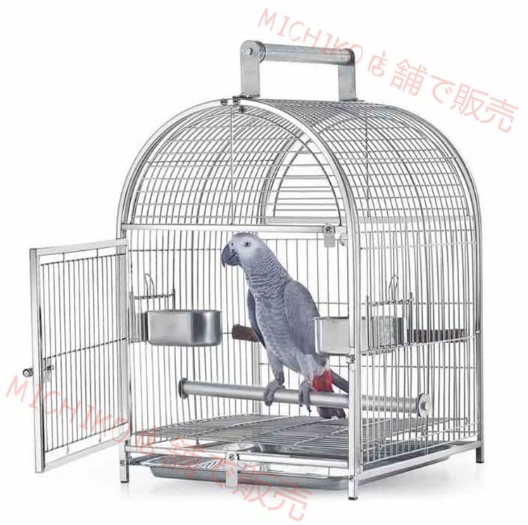 オウム ステンレス鋼 鳥用キャリーかご 中型のオウムに適しています トレイ フードカップ2個 スタンディングスティック2本付き