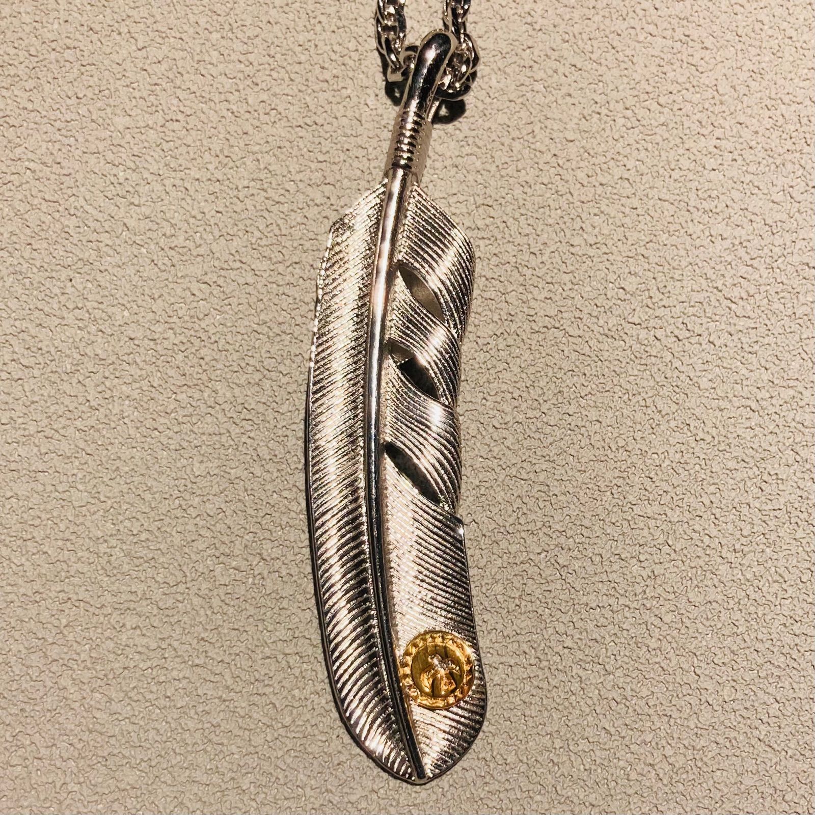 特大先金フェザーネックレス イーグルフック・ホイール＆角細チェーン