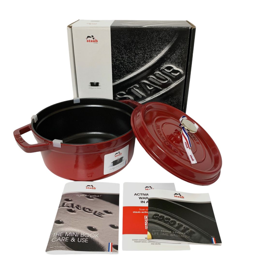 未使用品】STAUB ストウブ ピコ・ココットラウンド チェリー 40509-825 ほうろう鍋 22cm KON - メルカリ