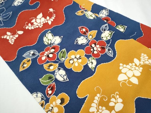 平和屋着物○九寸名古屋帯 型染め 舞花文 鬼しぼ縮緬 正絹 逸品