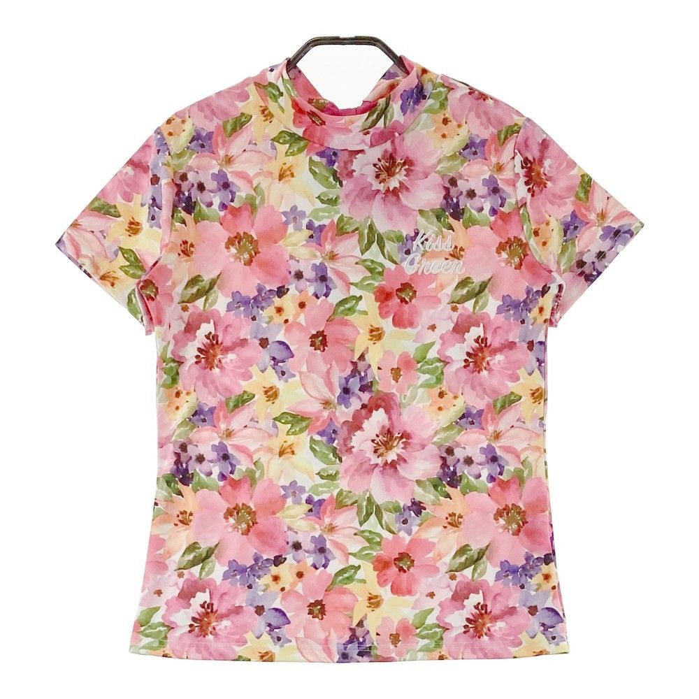 サイズ：2 KISS ON THE GREEN キスオンザグリーン  ハイネック半袖Tシャツ リボン 花柄 ピンク系 [240101269095]# ゴルフウェア レディース ストスト