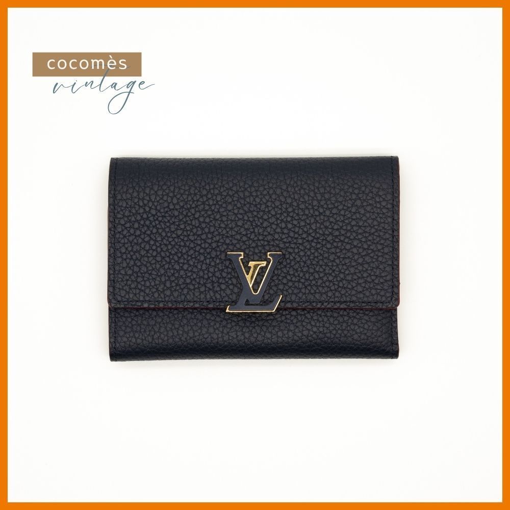 Louis Vuitton ルイヴィトン ポルトフォイユ カプシーヌ コンパクト 折り財布 ネイビー トリヨンレザー ゴールド金具 ロゴ