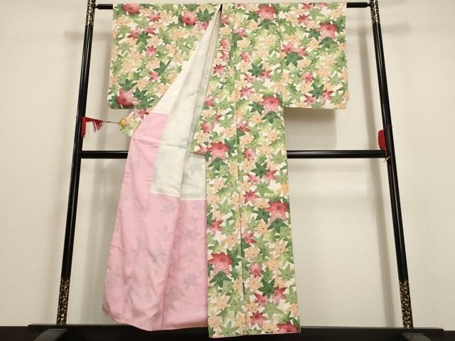 平和屋着物▽上質な小紋 単衣 変わり縞 黒地 正絹 逸品 AAAV2757fy