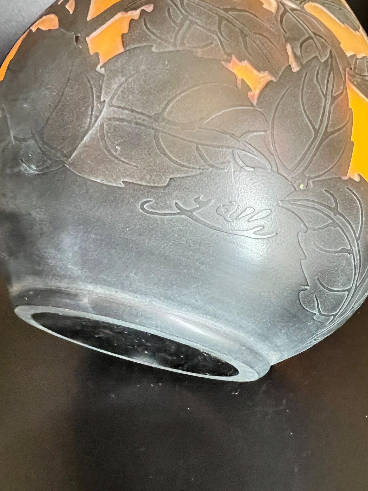 エミールガレ 多色多層被せガラス 酸化腐蝕彫 花 芙蓉文花器 花瓶 23.5cm