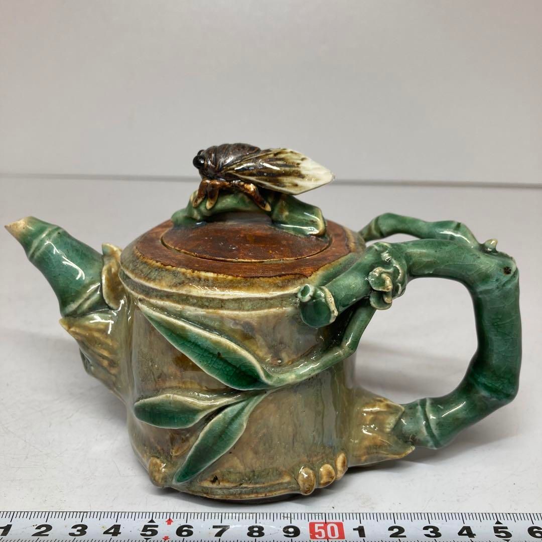 中国美術　繊細彫　セミ取手　急須　高さ10.5cm 東H5-0703③ 中国美術 繊細彫 セミ取手 急須 高さ10.5cm 東H5-0703③