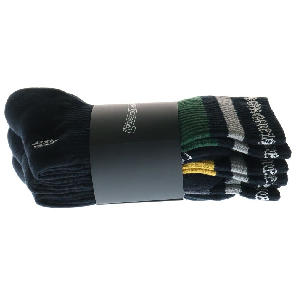 本物新品未使用クロムハーツ直営店購入３足セット三足セットボーダーソックス靴下 CHROME HEARTS クロムハーツ ソックス 靴下 3足セット (CHROME