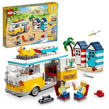 【中古】(未使用･未開封品)LEGO Creator 3イン1 ビーチキャンパーバンビルディングキット キャンピングカーからアイスクリームショップ、ビーチハウスに変身 サーファーの