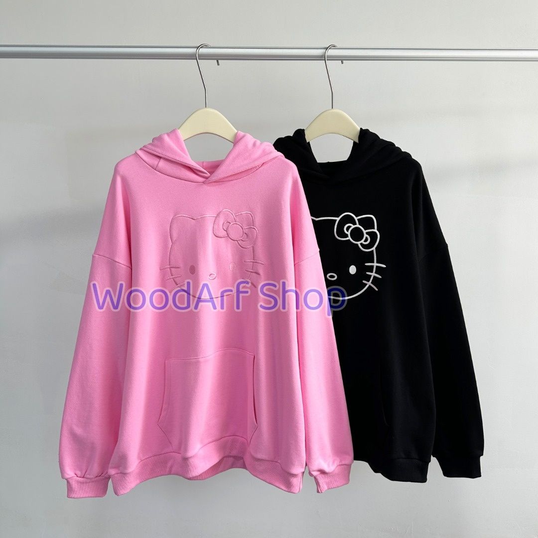 韓国wogo Kittyかわいいキャラクター猫耳キャップ刺繍ゆったりパーカーパーカー