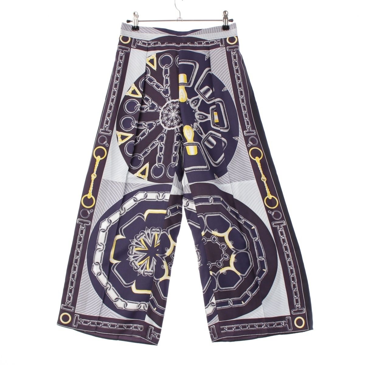 エルメス 24AW シルク ツイルレーヌ カレイドスコープ エフェクト クロップド パンツ ボトムス 4H0477DW ネイビー 34