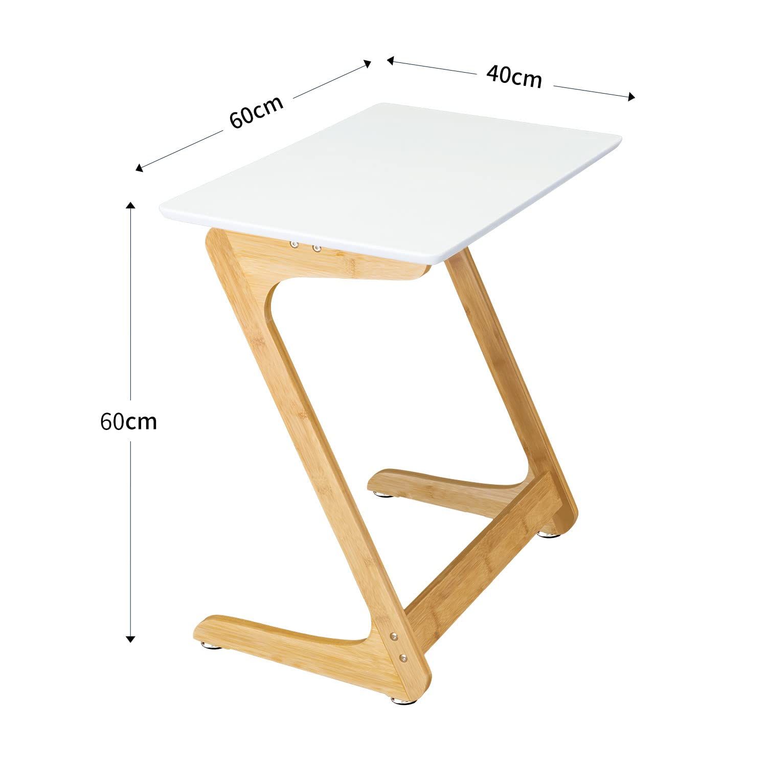ソファ サイドテーブル リビング パソコンテーブル Z字型 使い勝手が良い おしゃれ MDF材 人気 コンパクト 勉強台 食卓 ベッドサイド 物置台 ipadデーブル 頑丈 白 幅60cm×奥行40cm×高さ60cm