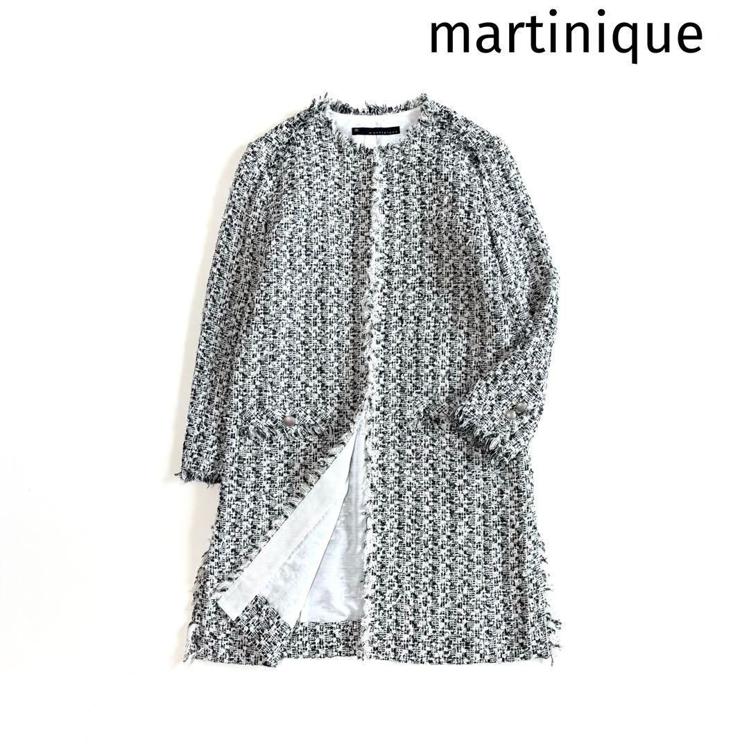 美品　マルティニーク　ツイード　ノーカラーコート　ノーカラーロングジャケット マルティニーク ツイード フリンジ ノーカラーコート ロング - メルカリ
