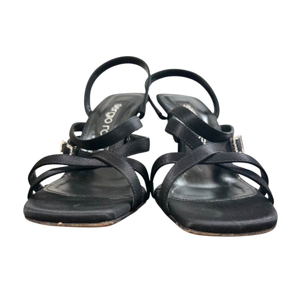 早い者勝ち【Sergio Rossi】 Tyra ストラス付きサテン サンダル サンダル ブラック ミッドヒール: 60mm, sr1 - Sandals Black