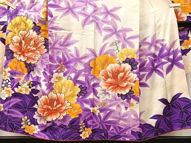 平和屋着物□豪華振袖 駒刺繍 草花文 正絹 逸品 CAAU6616xe