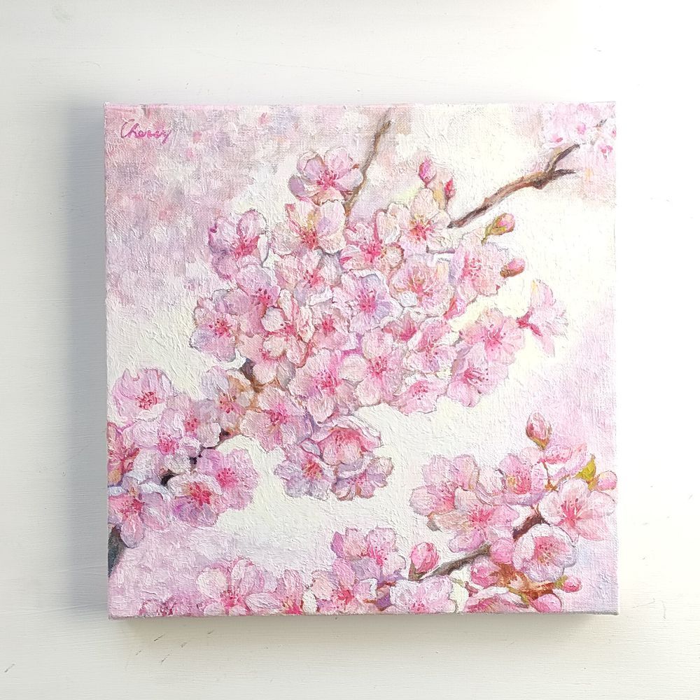 ビビットな桜 』 油絵 油彩画 花 手描き - メルカリ