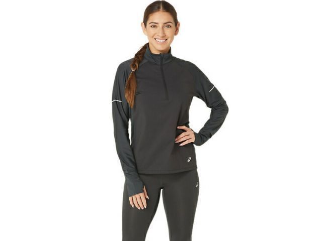 asics アシックス WS RUNNING WINDBLOCK HARF グラファイトグレーxパフォーマンスブラック S 2012C880 20 | スポーツウェア スポーツ ウエア ウェア 女性 レディース トップス シャツ 長袖 防風 保温 ハーフジップ