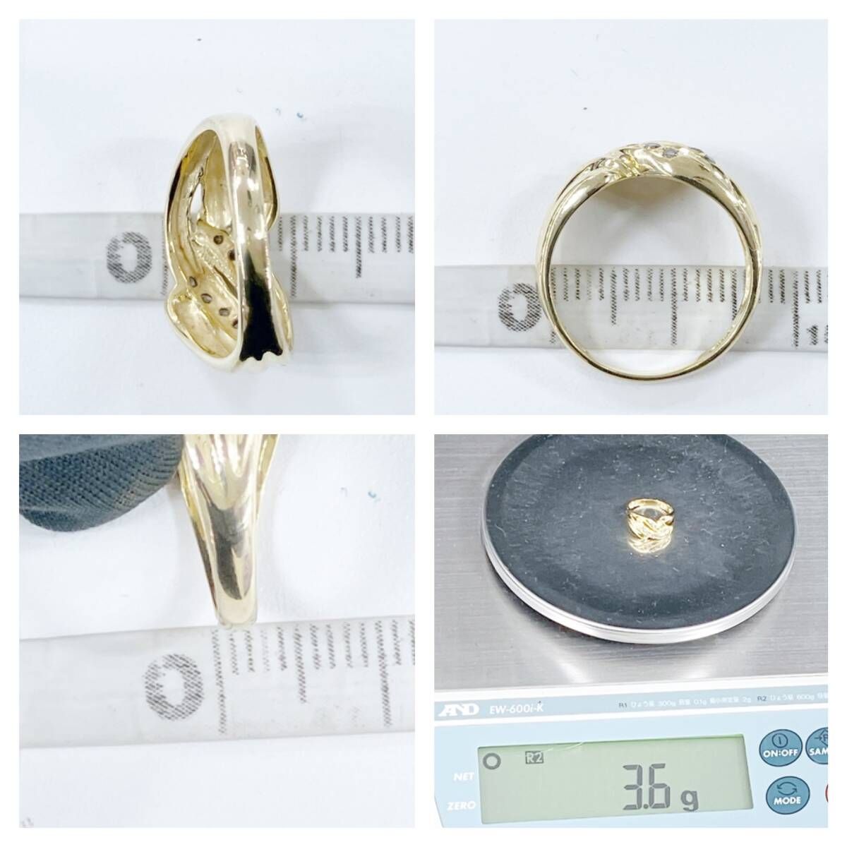 K18 #10 約10号 総重量約3.6g 天然ダイヤモンド 0.12ct リング 指輪