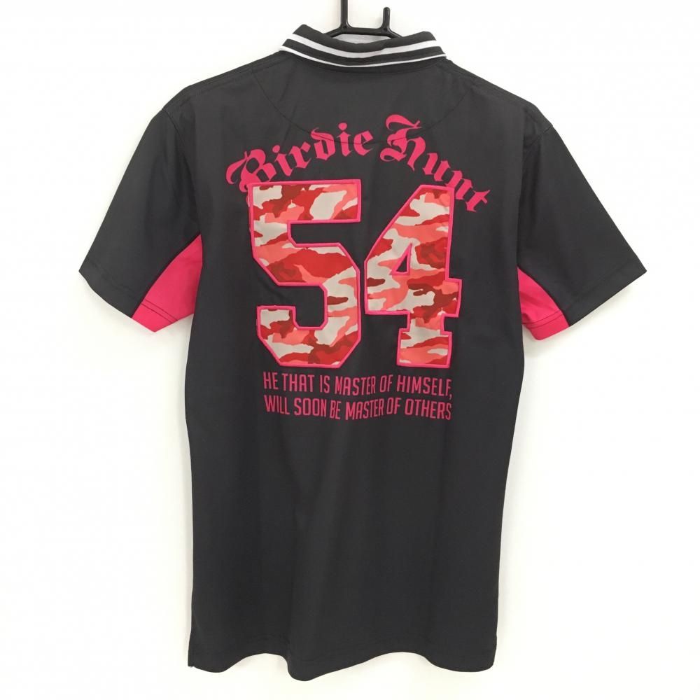 バーディーハント 半袖ポロシャツ 黒×ピンク ラインストーン