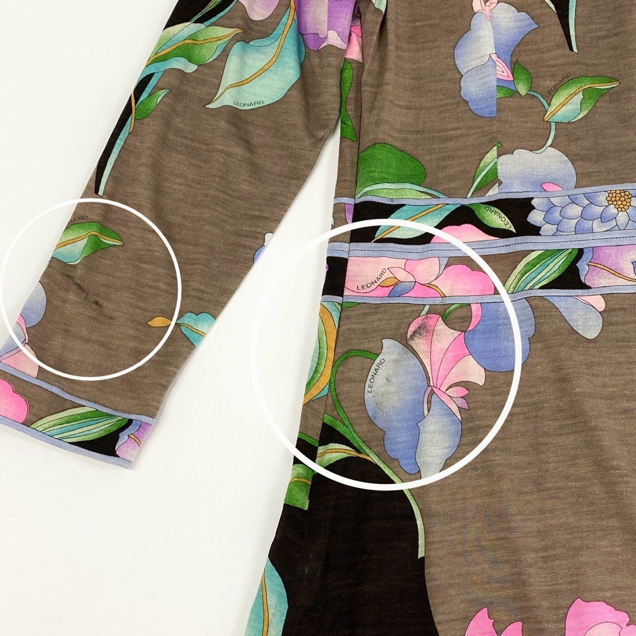 76i12 LEONARD レオナール 美しい花柄プリント ニットワンピース