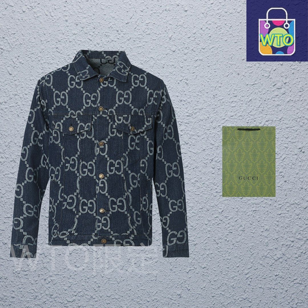 本日限定特価】Gucci メンズ デニムジャケット ダブルG プリント