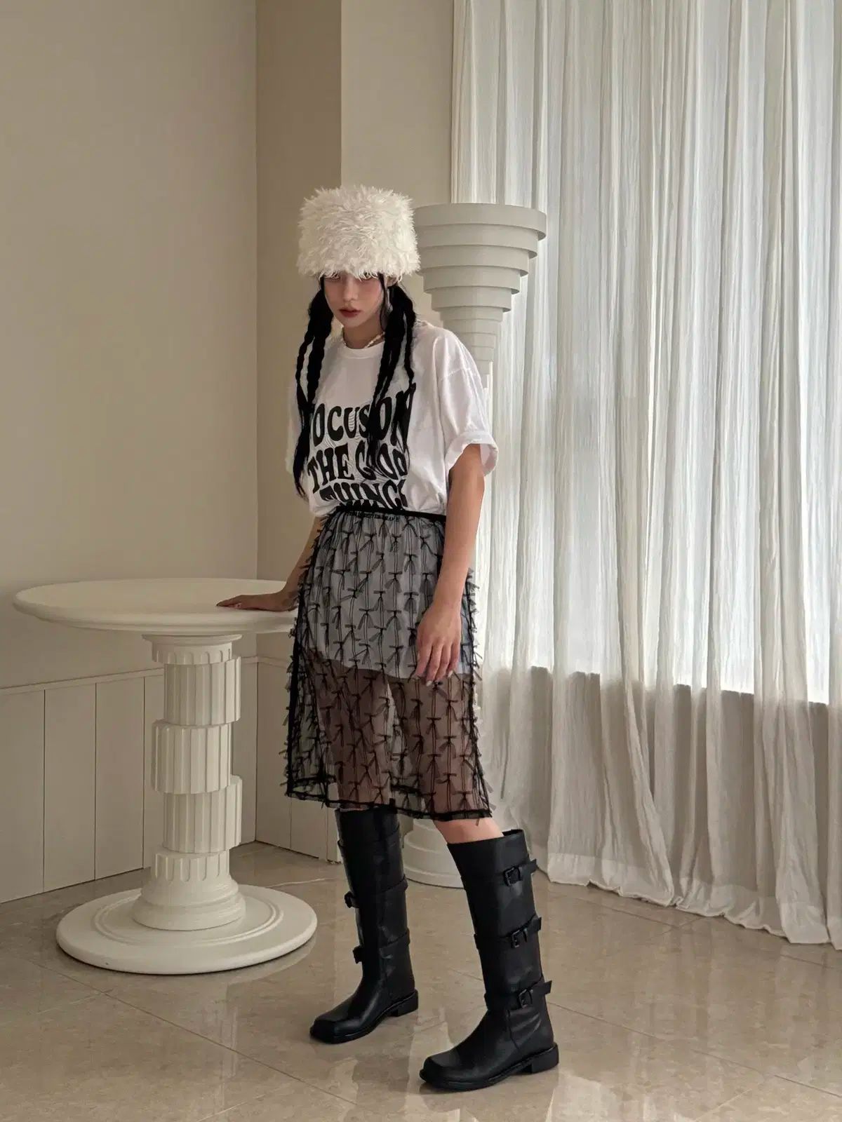 9562 バックルブーツ ユニークロングブーツ ヴィンテージ ブーツ-ブラック 1 首輪 入口調節 KIN-KAAI_COM