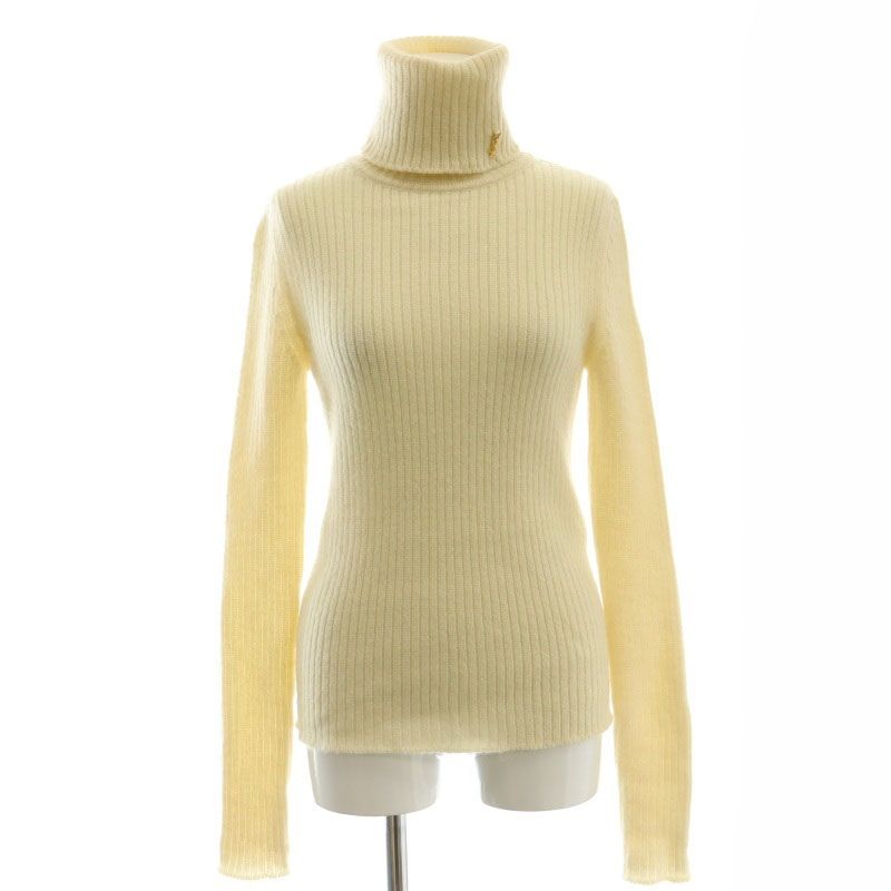 サンローラン パリ SAINT LAURENT PARIS 706925 ウールカシミヤ リブニット タートル セーター 長袖 XS アイボリー /SY ■OS