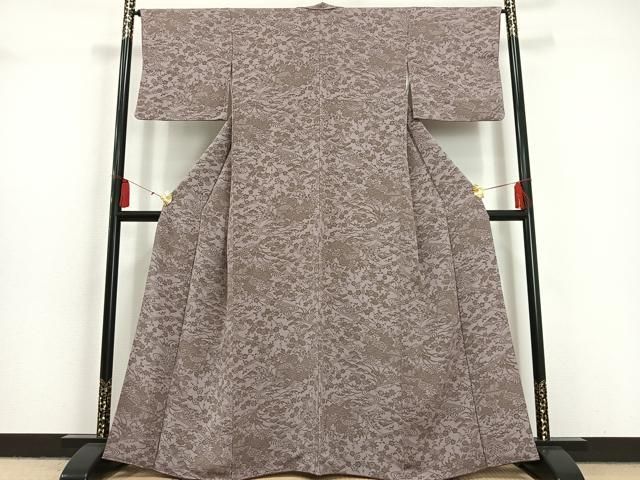 平和屋着物○上質な小紋 型染め 雪輪花鳥文 鬼しぼ縮緬 正絹