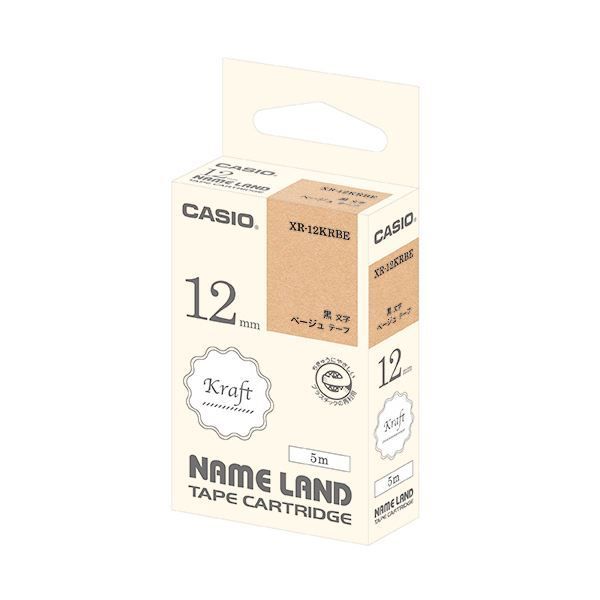 (まとめ) カシオ NAME LANDクラフトテープ 12mm ベージュ/黒文字 XR-12KRBE 1個 