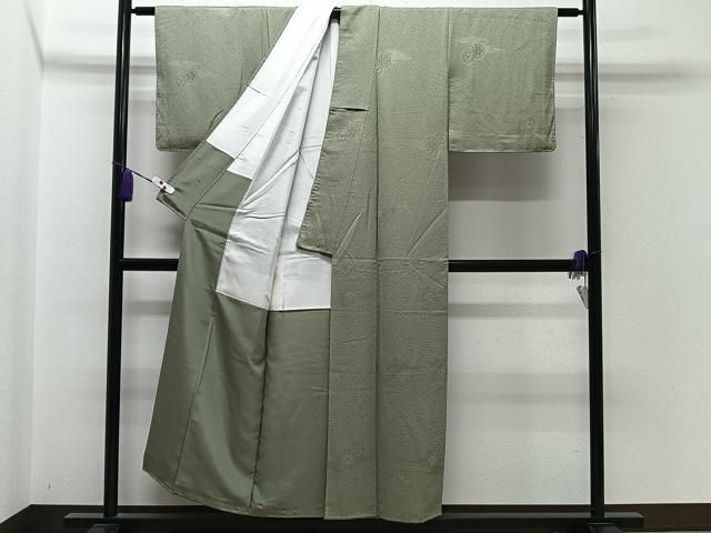 平和屋着物□上質な色無地 流水地紋 千草鼠色 正絹 逸品 AAAW2766fw